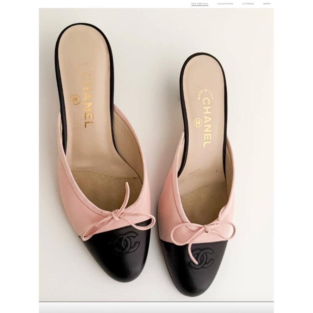 CHANEL vintage cap toe leather kitten ballet mules kitten heel shoes 39 8.5 9
